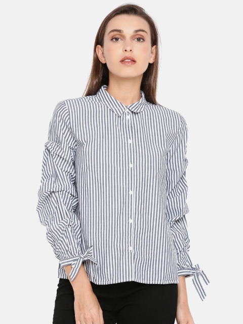 

ONLY Women White & Grey Regular Fit Striped Casual Shirt