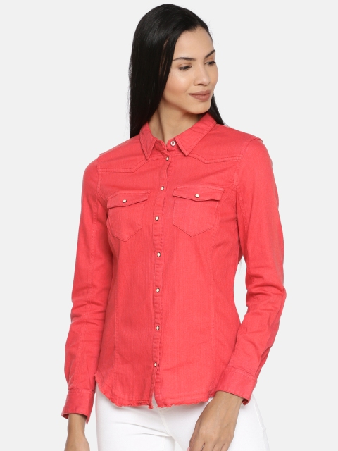 

ONLY Women Red Slim Fit Solid Casual Shirt