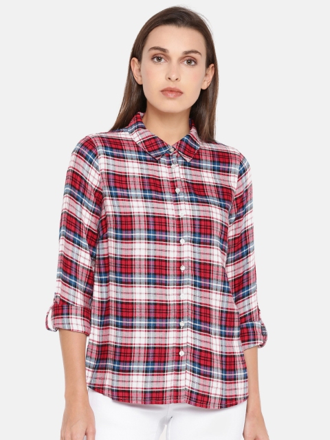 

ONLY Women Red & Blue Regular Fit Checked Casual Shirt