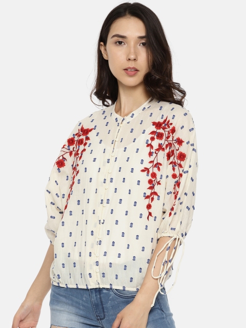 

ONLY Women Cream-Coloured Embroidered Top