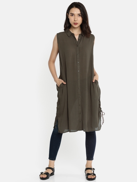 

ONLY Women Olive Green Regular Fit Solid Casual Shirt