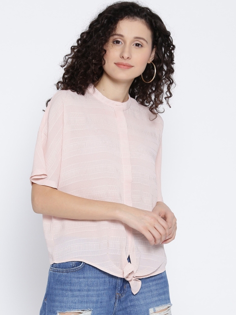 

ONLY Women Peach-Coloured Self-Striped Shirt Style Top