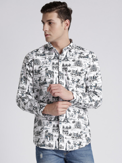 

Splash Men White & Black Regular Fit Printed Casual Shirt