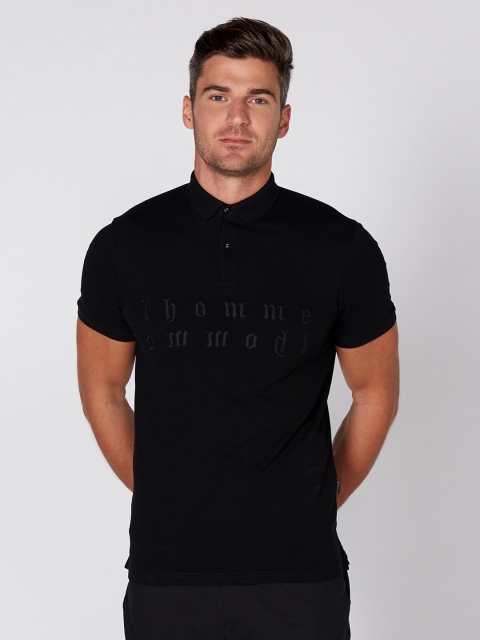 

Splash Men Black Self-Design Polo Collar T-shirt