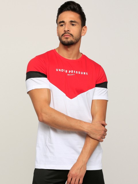 

Splash Men White Colourblocked Round Neck T-shirt