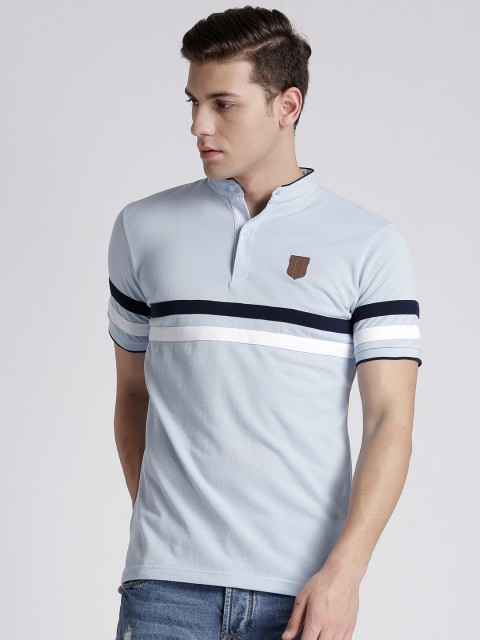 

Splash Men Blue Striped Polo Collar T-shirt