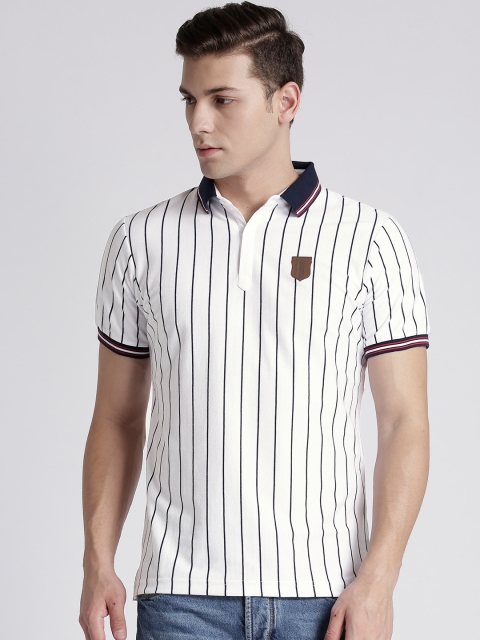 

Splash Men White Striped Polo Collar T-shirt