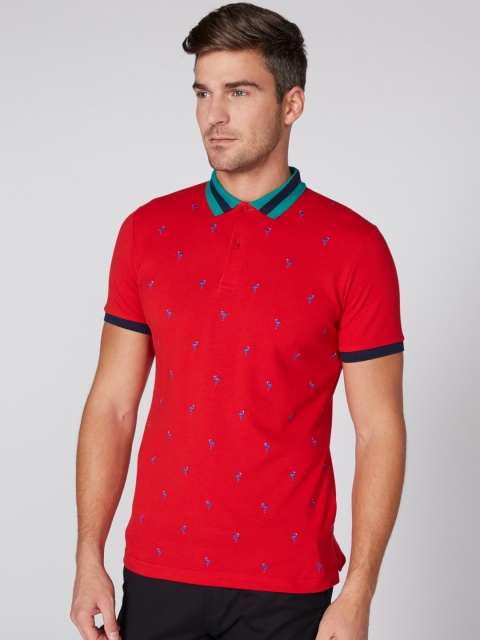 

Splash Men Red Self Design Polo Collar T-shirt