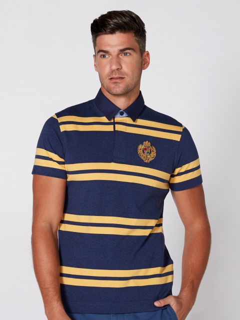 

Splash Men Blue & Yellow Striped Polo Collar T-shirt