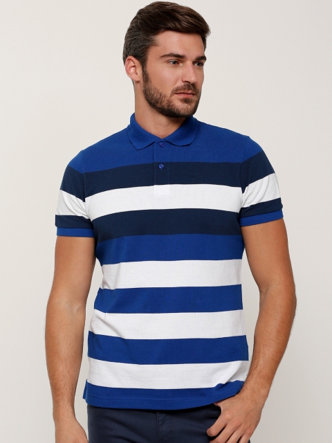 

Splash Men Blue & White Striped Polo Collar T-shirt