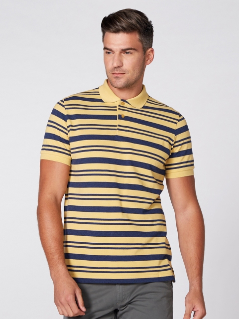 

Splash Men Yellow Striped Polo Collar T-shirt