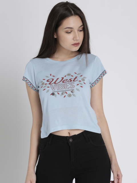 

Splash Women Blue Printed Round Neck T-shirt