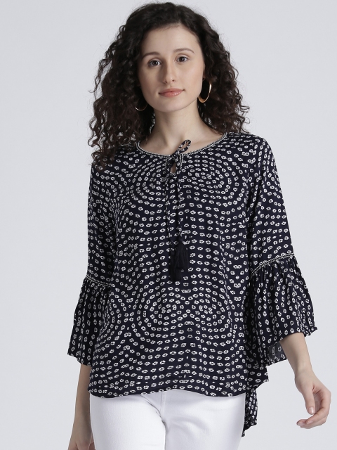 

Splash Women Navy Blue & White Printed Top