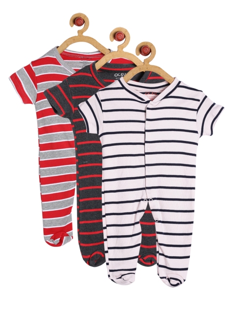 

GKIDZ Unisex Pack of 3 Sleepsuits INF-3PCK-SSLV-YD-SLSPT-CMB-6, Red