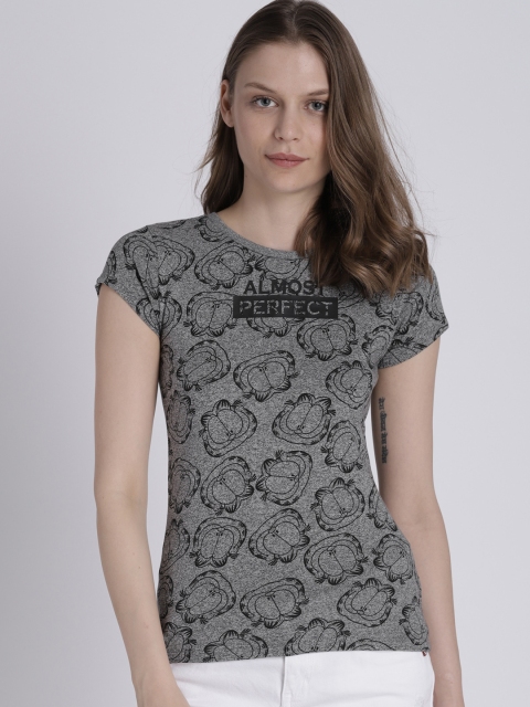 

Splash Women Grey Printed Round Neck T-shirt
