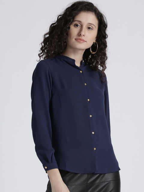 

Splash Women Navy Blue Regular Fit Solid Casual Shirt