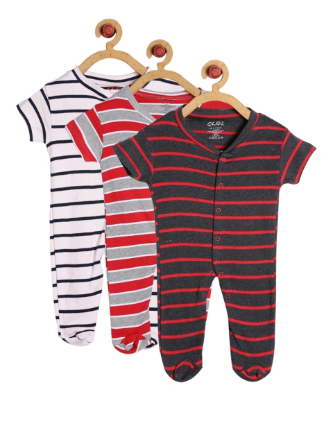 

GKIDZ Unisex Pack of 3 Sleepsuits INF-3PCK-SSLV-YD-SLSPT-CMB-12, Red