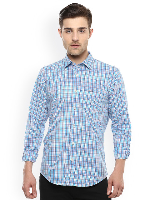 

Peter England Casuals Men Blue & White Slim Fit Checked Casual Shirt