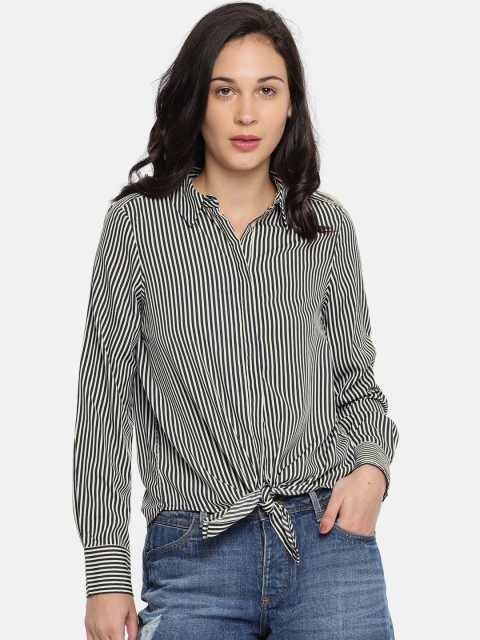 

Vero Moda Women White & Navy Blue Striped Shirt Style Top