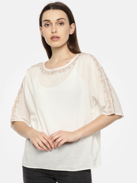 

Vero Moda Women White Solid Pure Cotton Top