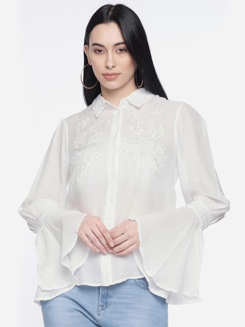 

Vero Moda Women White Embroidered Shirt Style Top