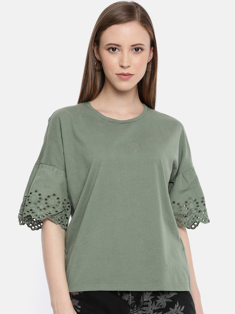 

Vero Moda Women Olive Green Solid Top With Cut-Out Detail