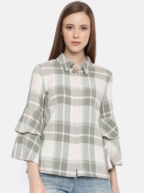 

Vero Moda Women Grey & Pink Checked Shirt Style Pure Cotton Top
