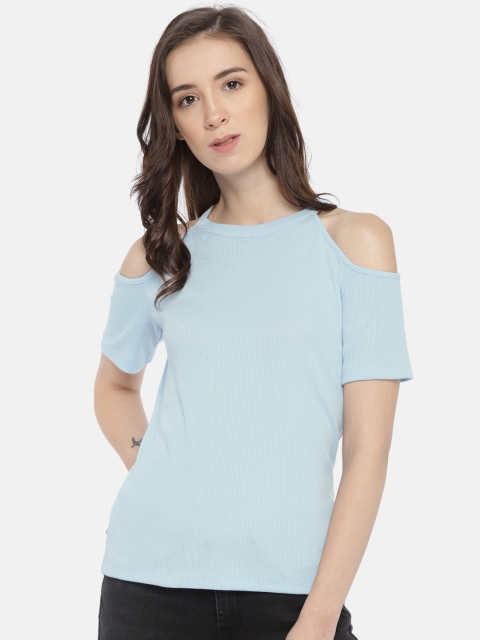 

Vero Moda Women Blue Solid Cold-Shoulder Top