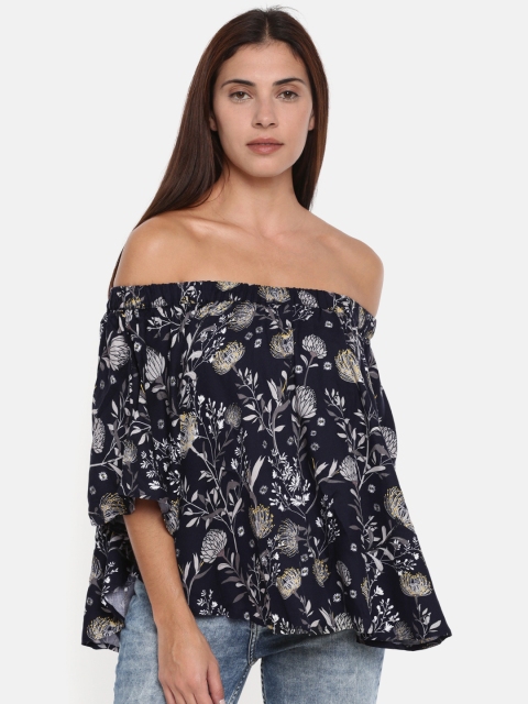 

Vero Moda Women Navy Blue Printed Bardot Top