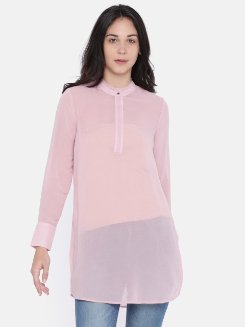 

Vero Moda Women Pink Solid Sheer Longline Top