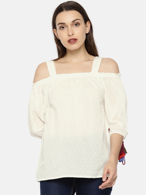 

Vero Moda Women Off-White Cold-Shoulder Top