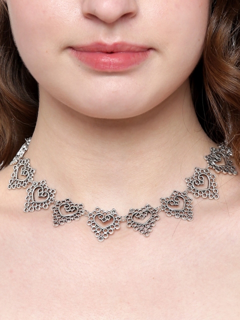 

Shining Diva Silver-Toned Metal Choker Necklace