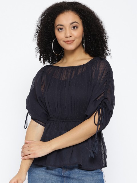 

Vero Moda Women Navy Solid Top, Navy blue