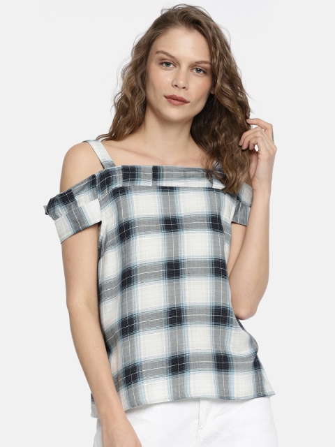 

Vero Moda Women Off-White Checked Top