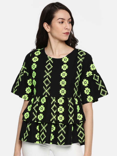 

Vero Moda Women Black Self Design Tiered Top