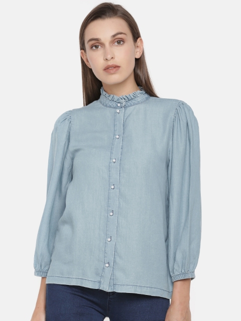 

ONLY Women Blue Solid Top