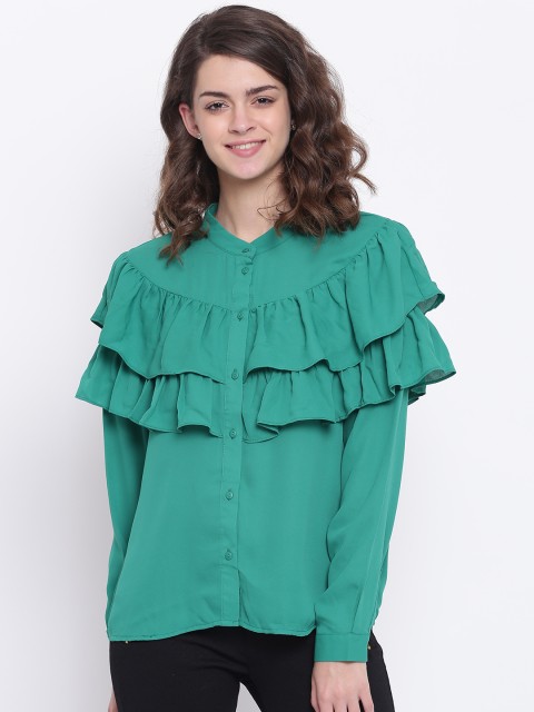 

ONLY Women Green Solid Shirt Style Top