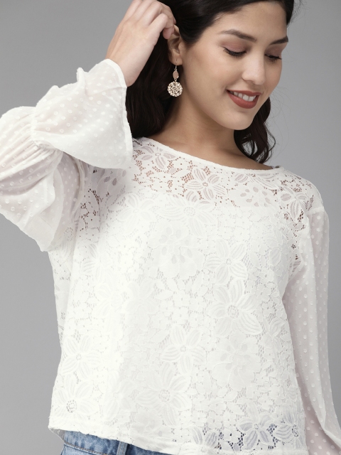 

ONLY Women White Self Design Top