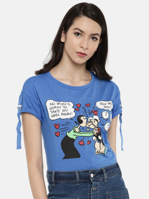 

ONLY Women Blue Printed T-shirt