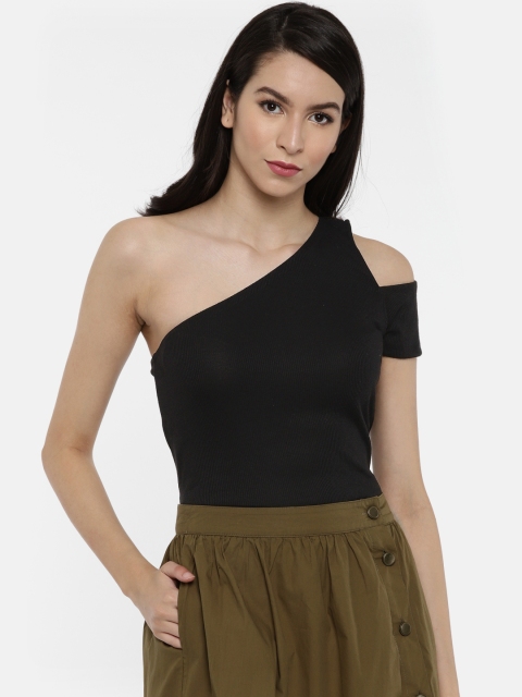 

ONLY Women Black Solid One-Shoulder Top
