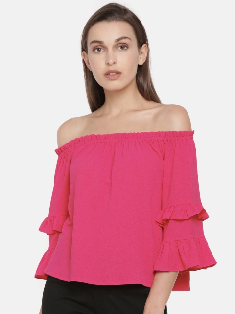 

ONLY Women Pink Solid Bardot Top