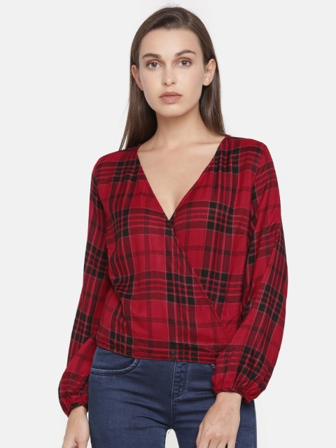 

ONLY Women Red Checked Blouson Top