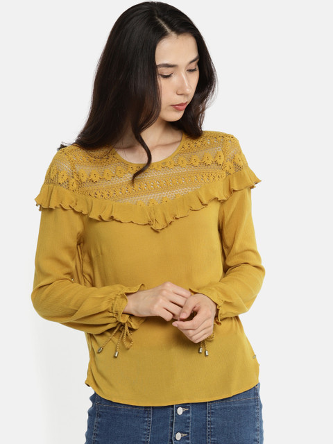 

ONLY Women Mustard Self-Design Top