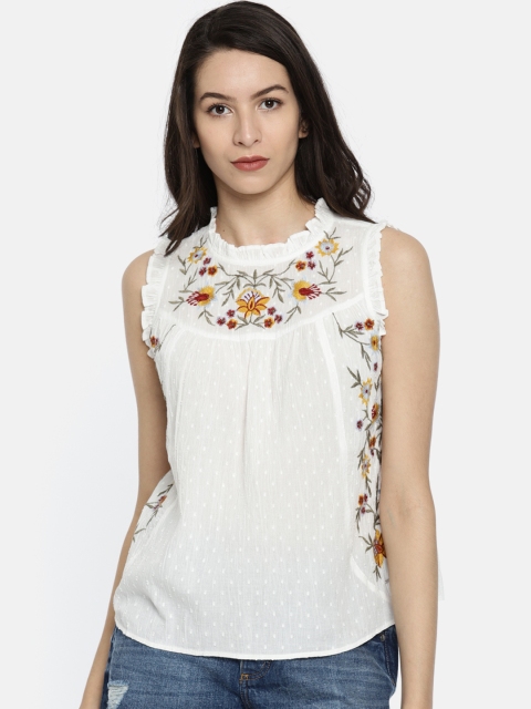 

ONLY Women White Self Design Top