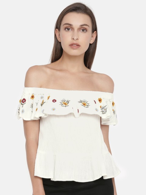 

ONLY Women Off-White Embroidered Bardot Top