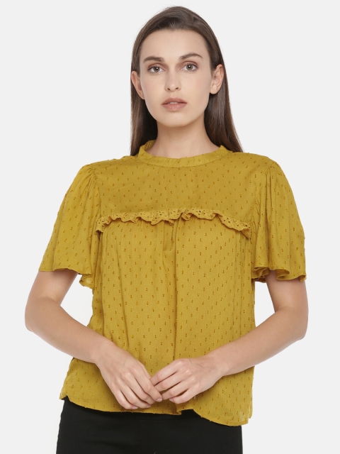 

ONLY Women Mustard Yellow Self Design Top