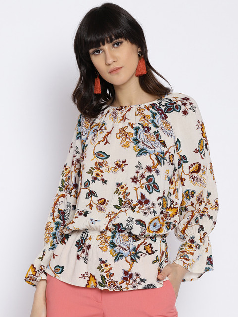 

ONLY Women Cream-Coloured Printed Top