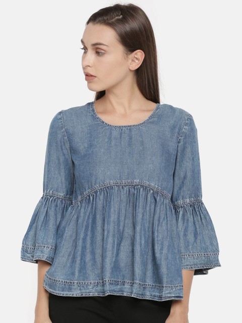 

ONLY Women Blue Solid Top