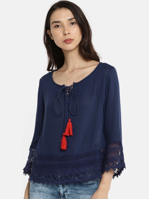 

ONLY Women Navy Solid Top, Navy blue