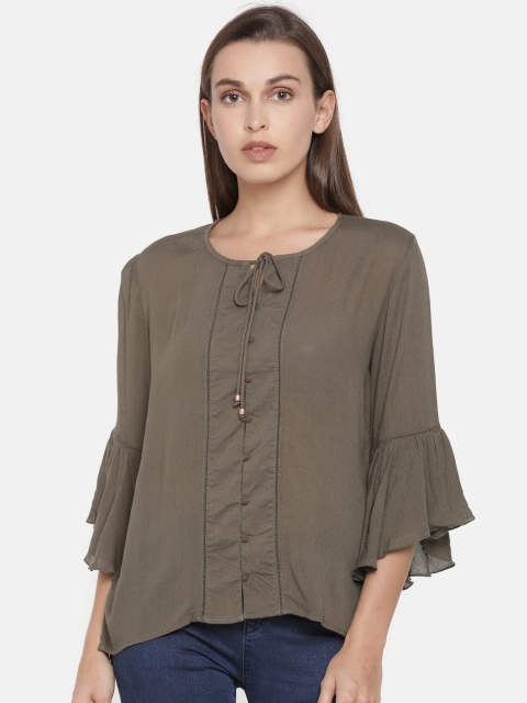 

ONLY Women Olive Green Solid Top